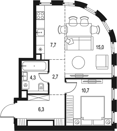 Планировка — Левел Нижегородская, 2-комн., 47 м²