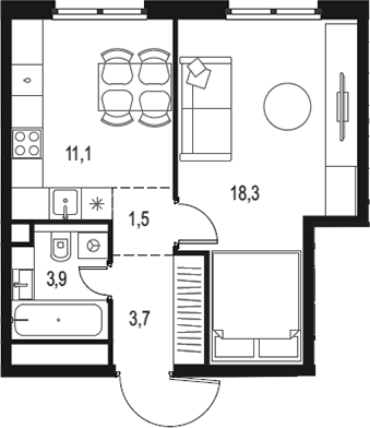 Планировка — Левел Нижегородская, 1-комн., 39 м²