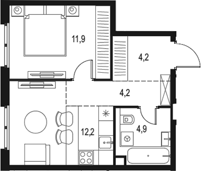 Планировка — Левел Нижегородская, 1-комн., 37 м²