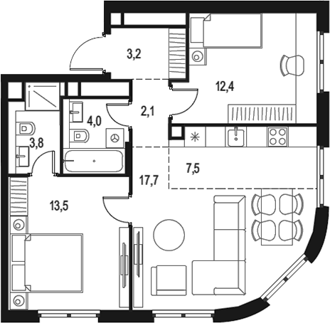 Планировка — Левел Нижегородская, 3-комн., 64 м²