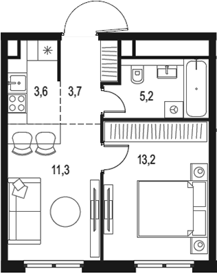 Планировка — Левел Нижегородская, 2-комн., 37 м²