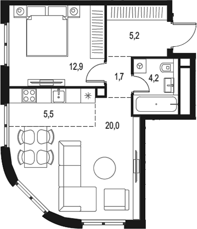 Планировка — Левел Нижегородская, 2-комн., 50 м²