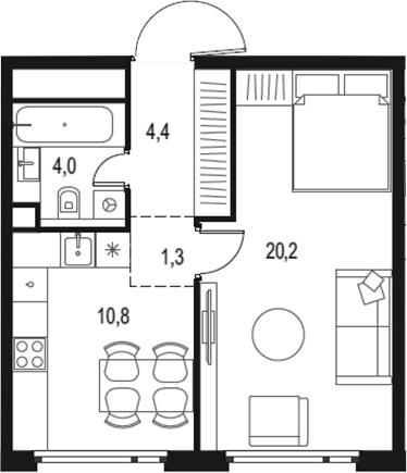 Планировка — Левел Нижегородская, 1-комн., 41 м²