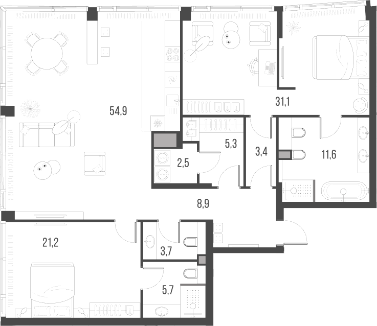Планировка — Хай Лайф, 3-комн., 148 м²