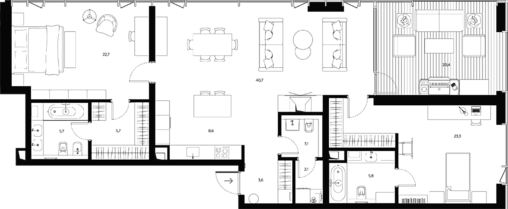 Планировка — Logos, 3-комн., 121 м²