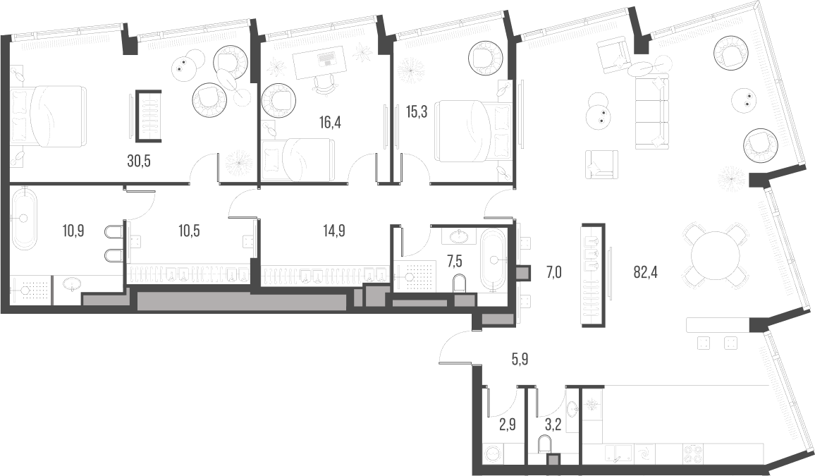 Планировка — Хай Лайф, 4-комн., 207 м²