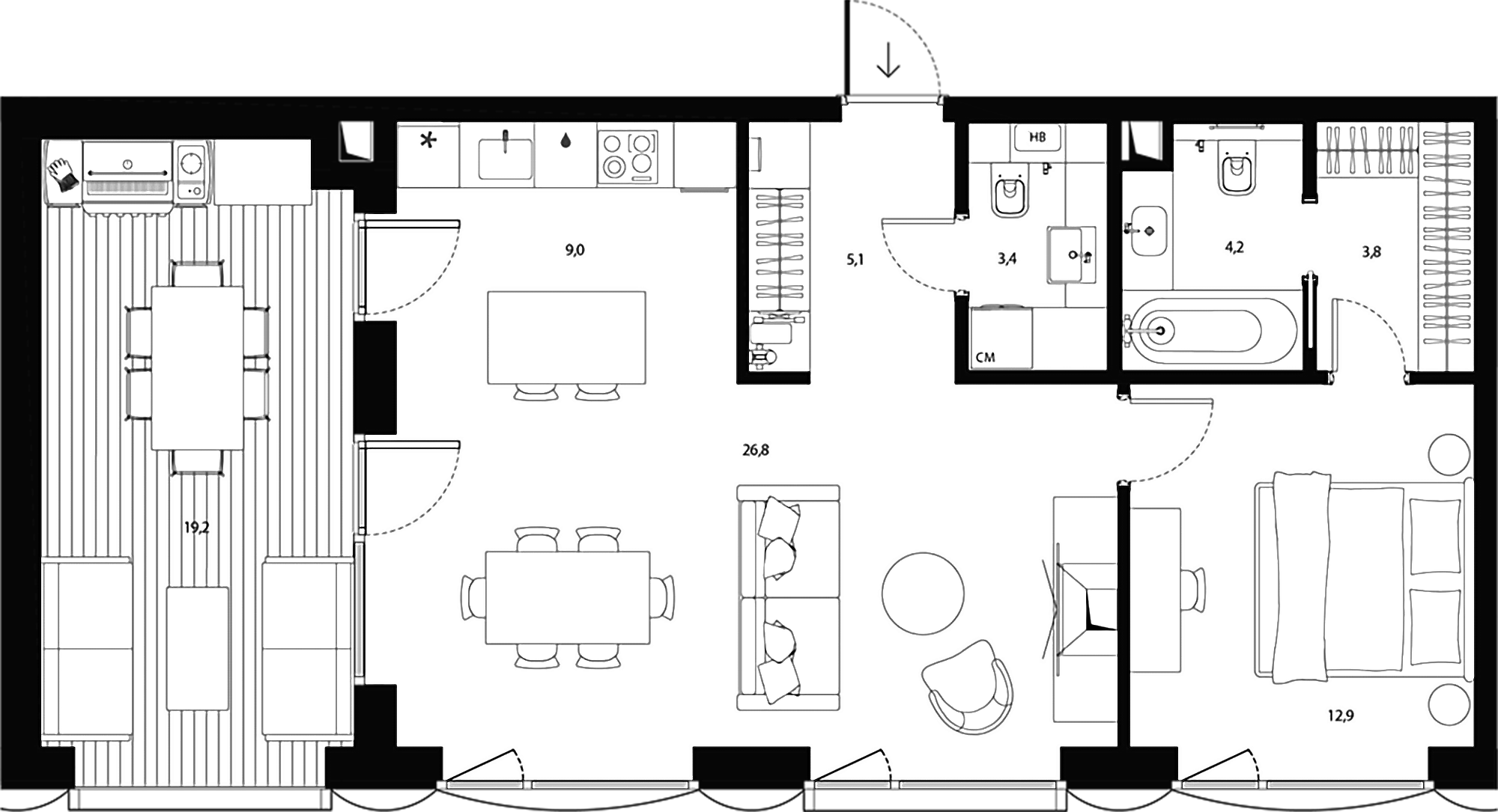 Планировка — Logos, 2-комн., 65 м²