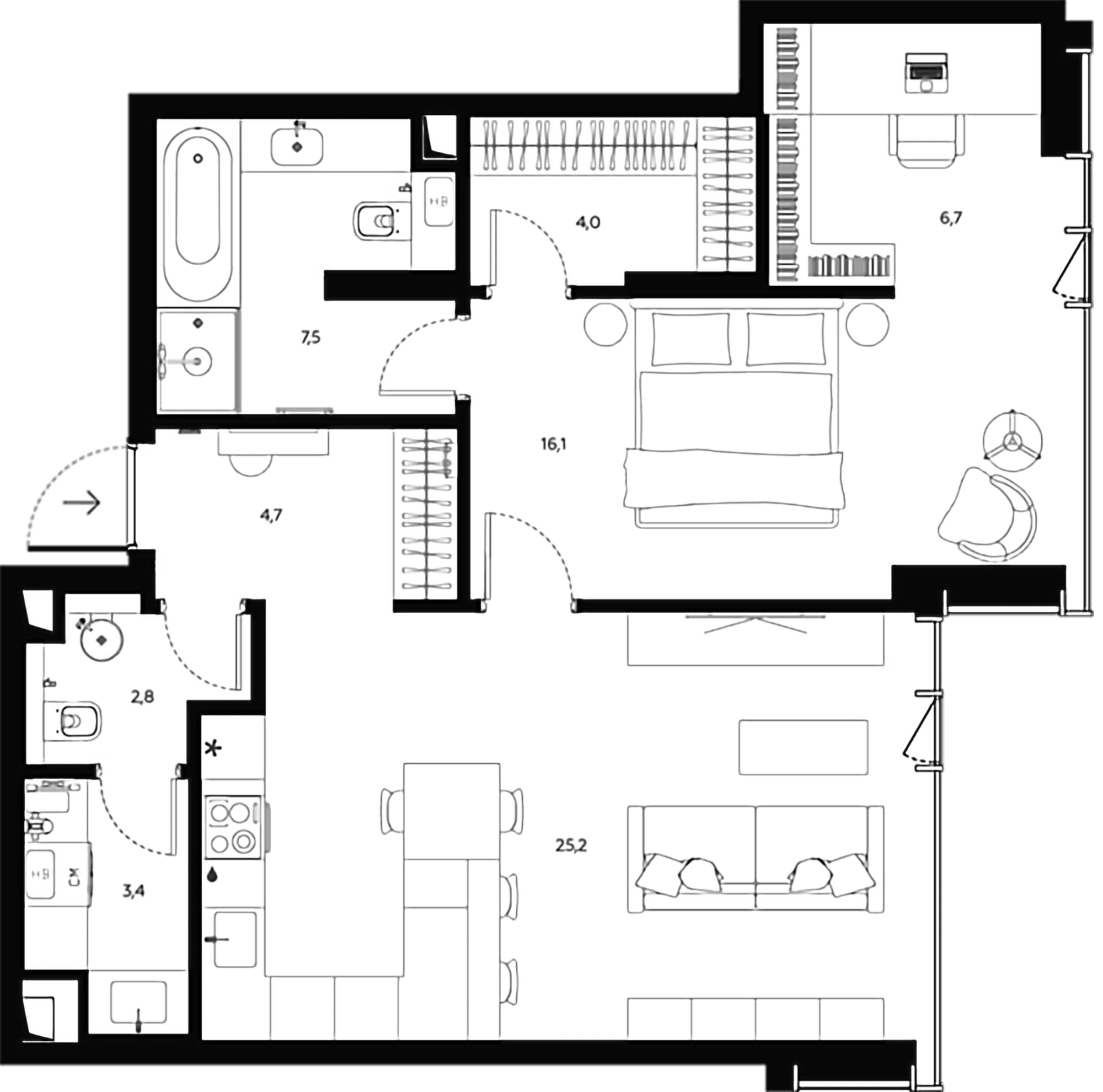 Планировка — Logos, 1-комн., 72 м²