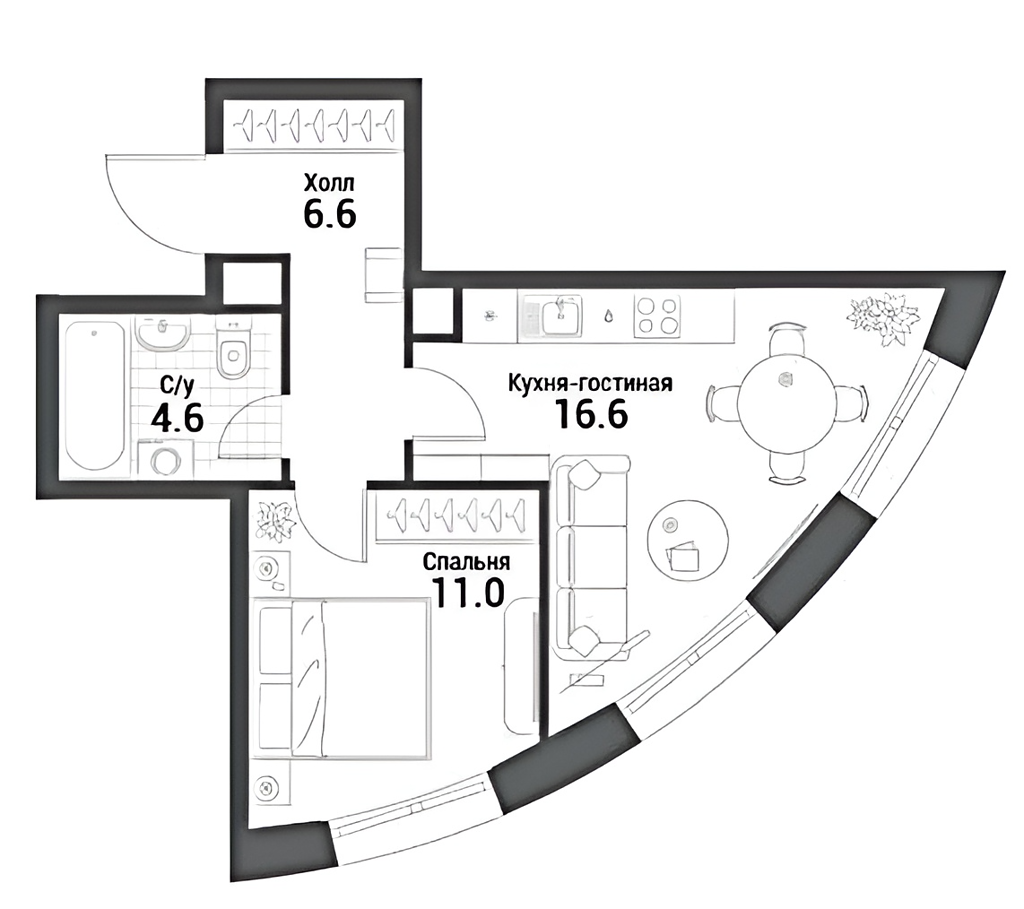 Планировка — Nagatino i-Land, 2-комн., 39 м²
