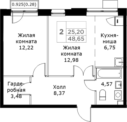 Планировка — КИТ, 2-комн., 48 м²