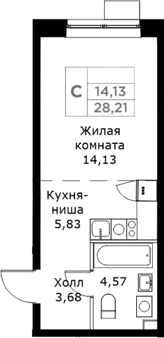 Планировка — КИТ, Студия, 28 м²