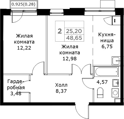 Планировка — КИТ, 2-комн., 48 м²