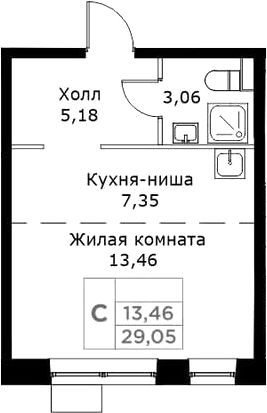 Планировка — КИТ, Студия, 29 м²