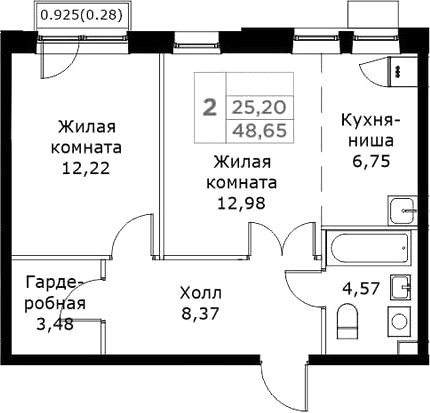 Планировка — КИТ, 2-комн., 48 м²