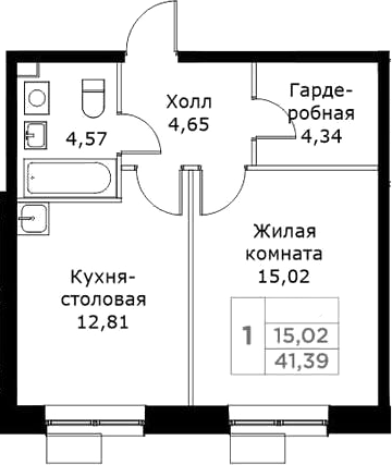 Планировка — КИТ, 1-комн., 41 м²