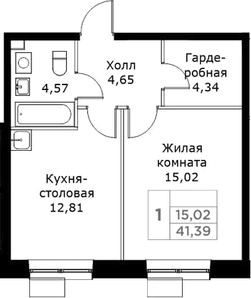 Планировка — КИТ, 1-комн., 41 м²