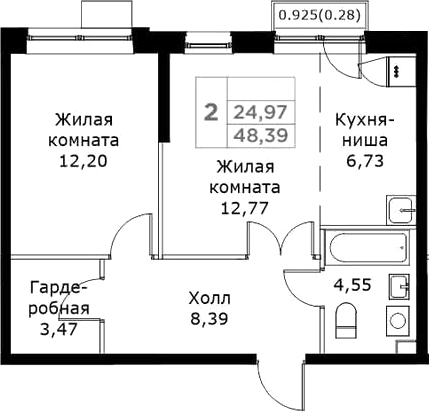 Планировка — КИТ, 2-комн., 48 м²