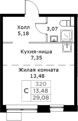 Планировка — КИТ, Студия, 29 м²