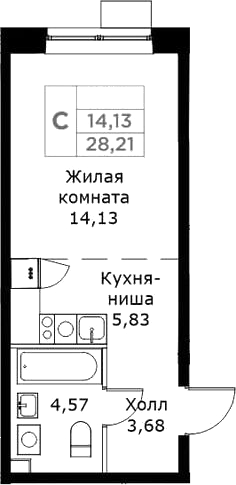 Планировка — КИТ, Студия, 28 м²