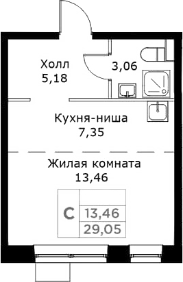 Планировка — КИТ, Студия, 29 м²