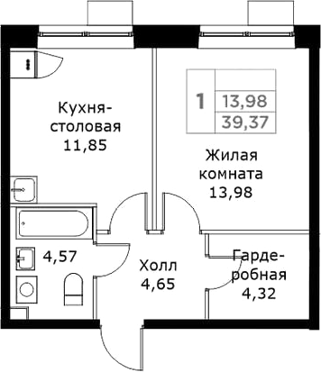 Планировка — КИТ, 1-комн., 39 м²