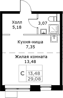 Планировка — КИТ, Студия, 29 м²