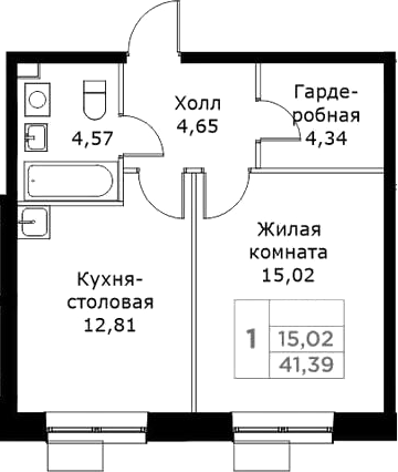 Планировка — КИТ, 1-комн., 41 м²