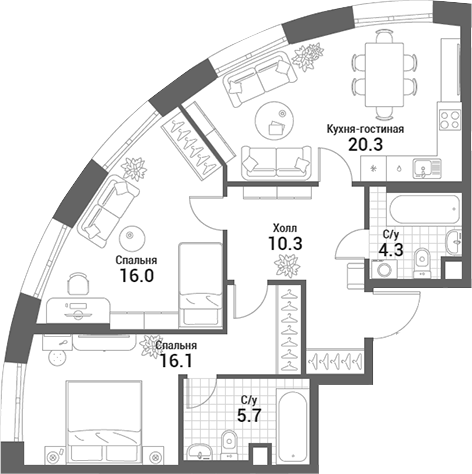 Планировка — Nagatino i-Land, 3-комн., 73 м²