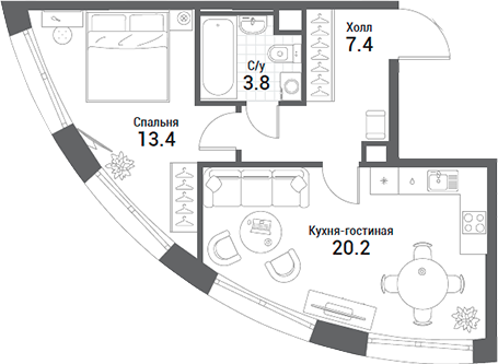 Планировка — Nagatino i-Land, 2-комн., 45 м²