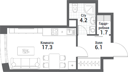 Планировка — Nagatino i-Land, Студия, 29 м²