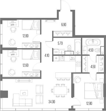 Планировка — Северный Порт, 4-комн., 98 м²