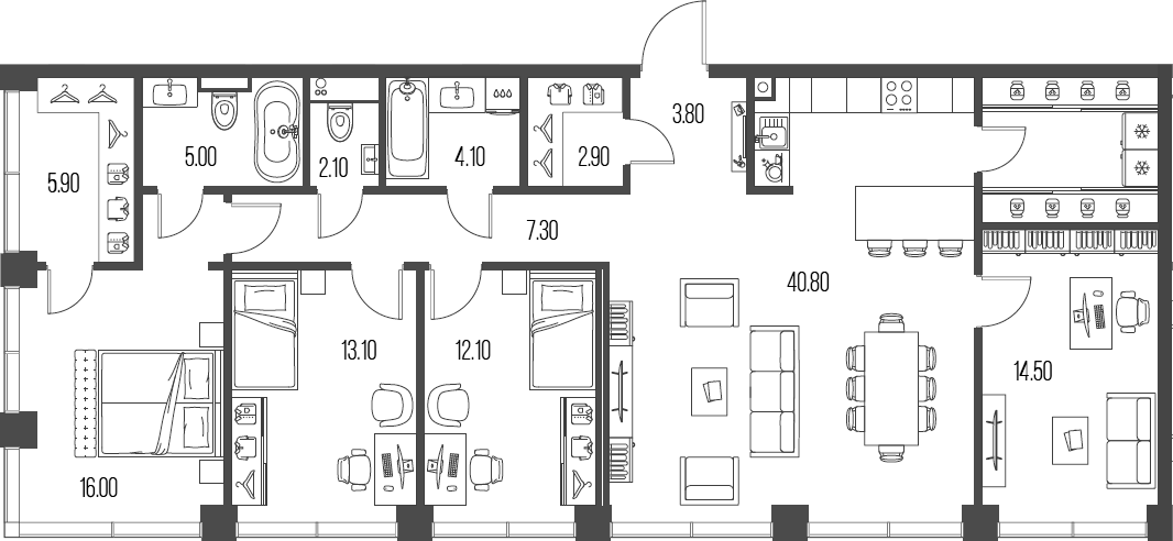 Планировка — Северный Порт, 5-комн., 135 м²