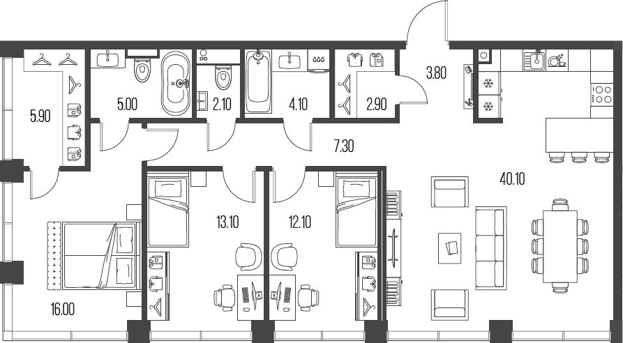 Планировка — Северный Порт, 4-комн., 112 м²