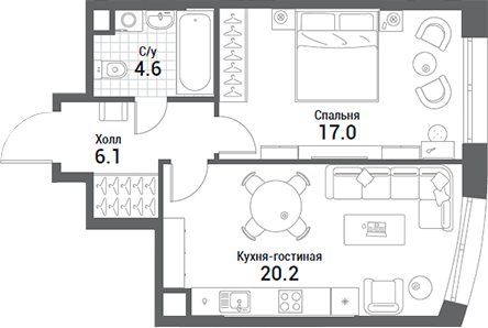 Планировка — Nagatino i-Land, 2-комн., 48 м²