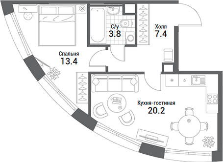 Планировка — Nagatino i-Land, 2-комн., 45 м²
