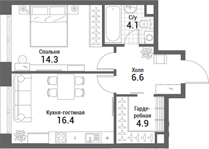 Планировка — Nagatino i-Land, 2-комн., 46 м²