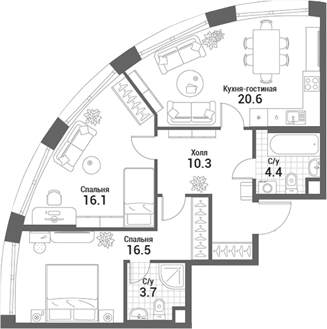 Планировка — Nagatino i-Land, 3-комн., 72 м²
