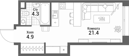 Планировка — Nagatino i-Land, Студия, 31 м²