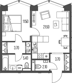 Планировка — Северный Порт, 2-комн., 48 м²