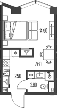 Планировка — Северный Порт, Студия, 29 м²