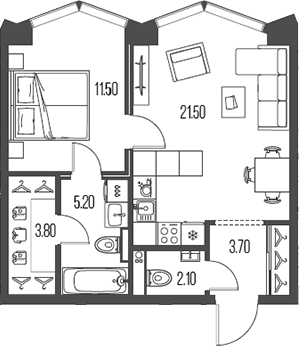 Планировка — Северный Порт, 2-комн., 48 м²