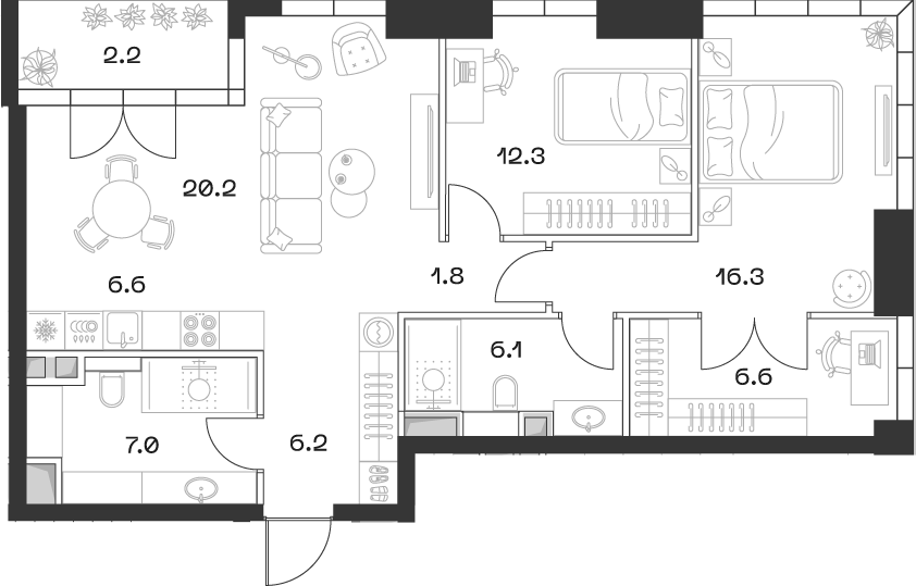 Планировка — ШИФТ, 3-комн., 83 м²