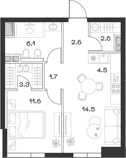 Планировка — ШИФТ, 2-комн., 47 м²