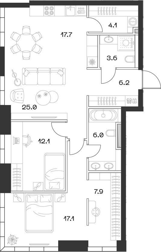 Планировка — ШИФТ, 3-комн., 88 м²
