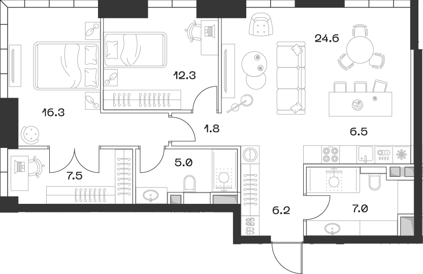 Планировка — ШИФТ, 3-комн., 88 м²