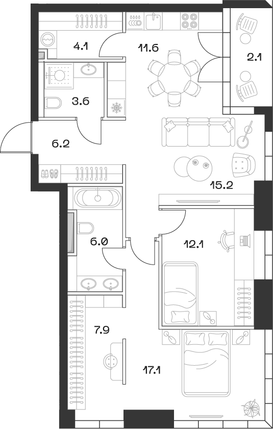Планировка — ШИФТ, 3-комн., 84 м²