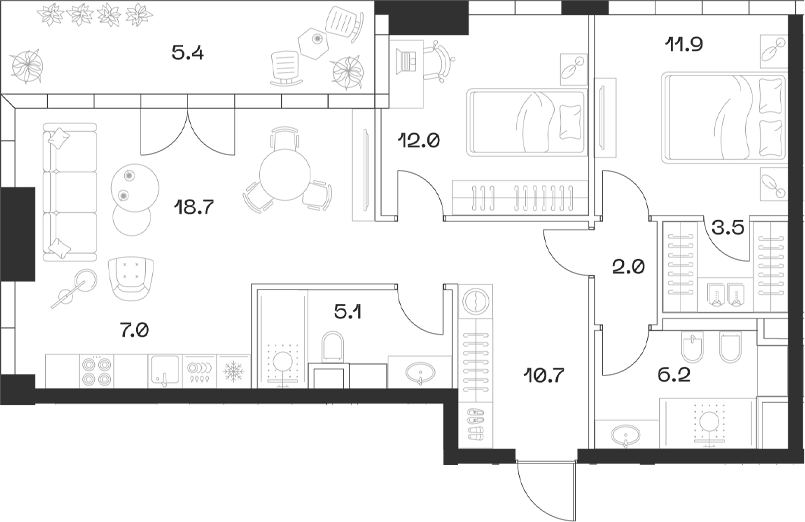 Планировка — ШИФТ, 3-комн., 77 м²