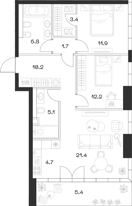 Планировка — ШИФТ, 3-комн., 77 м²