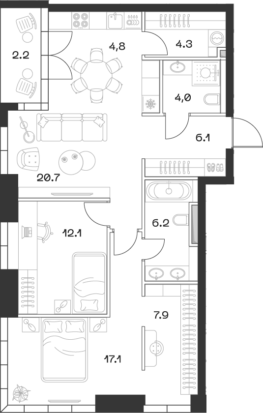 Планировка — ШИФТ, 3-комн., 84 м²