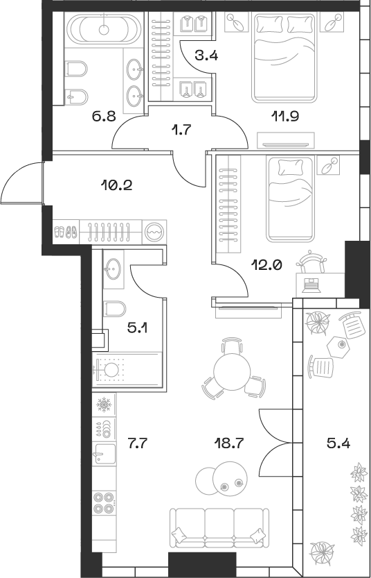 Планировка — ШИФТ, 3-комн., 77 м²